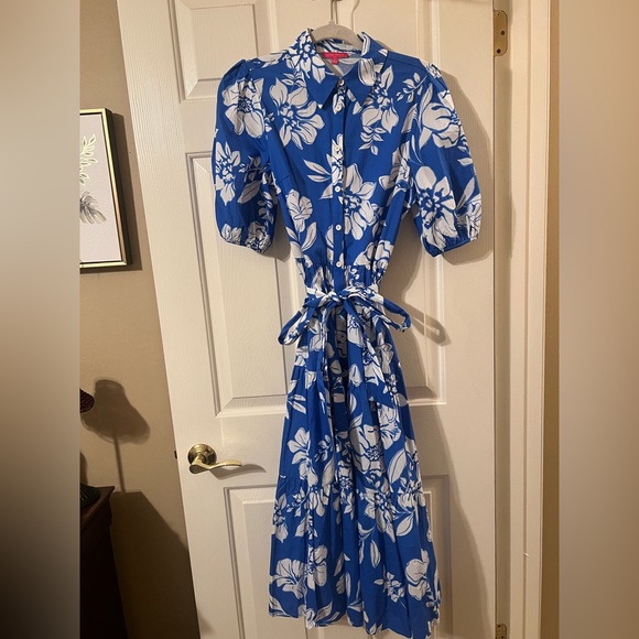 Flying Tomato Royal Blue & White Floral Button-Front Midi Dress - Picture 5 of 12